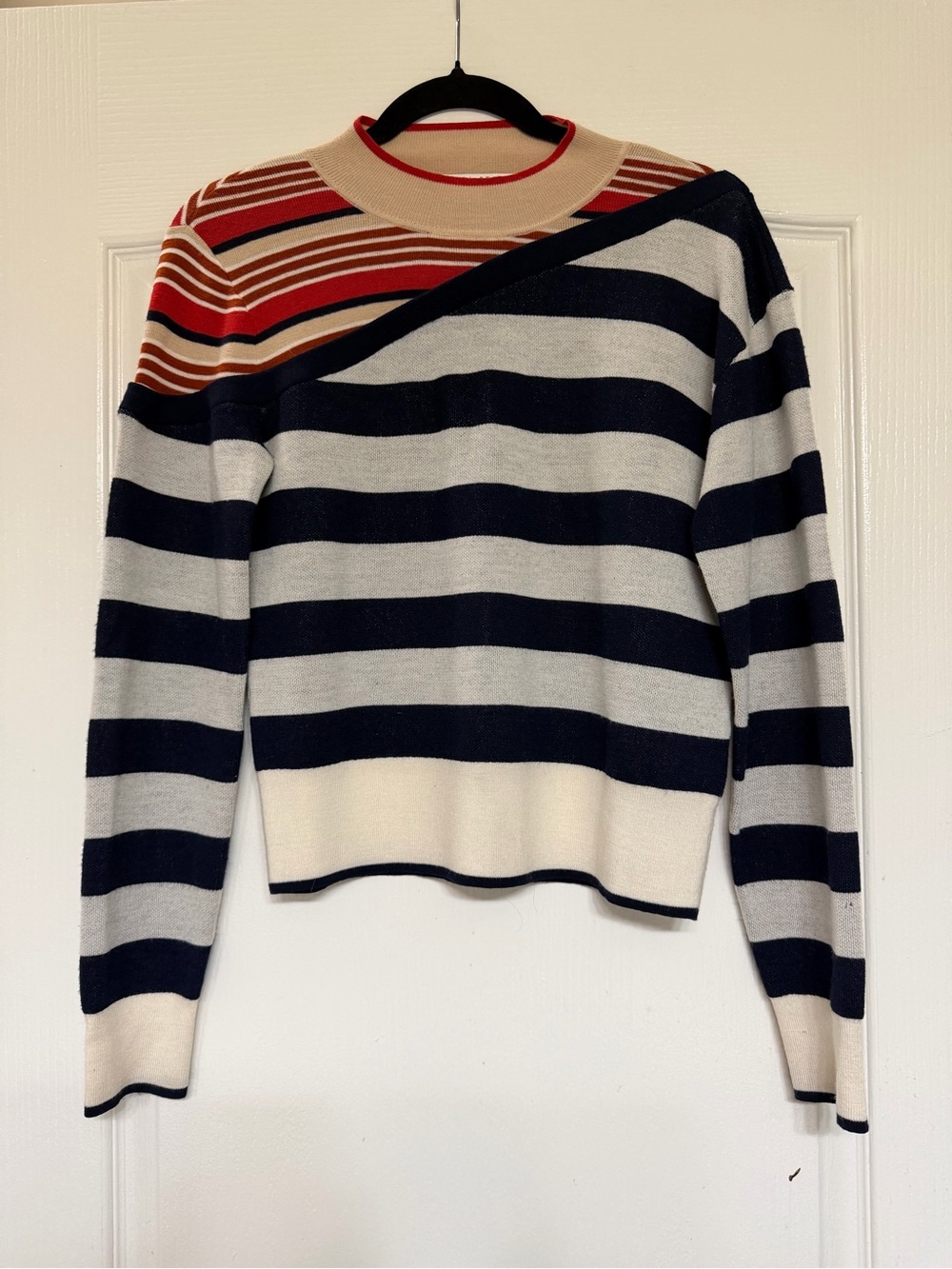 Veronica Beard Sheradin Striped Merino Wool Mock Neck Sweater Colorblock Small
